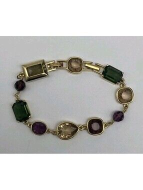 Swarovski Bracelet with Multi Colored Crystals Gold Tone Extra Link